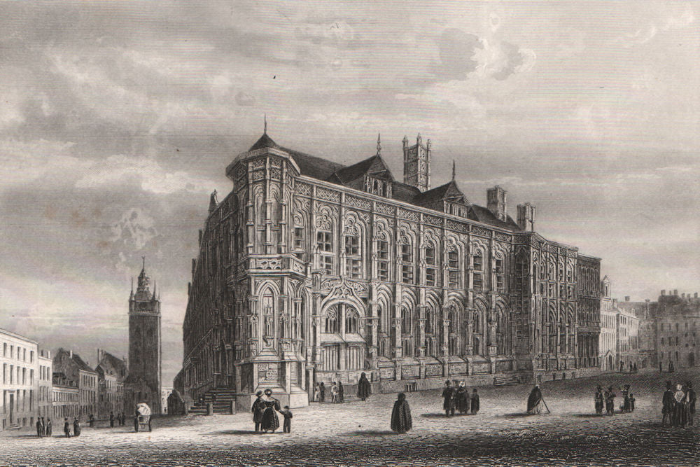 GHENT GENT. 'Gand (Hôtel de Ville)'. Belgium 1855 old antique print picture